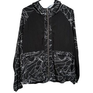 Fabletics XL Black White Abstract Print Full Zip Hoodie Jacket Athleisure